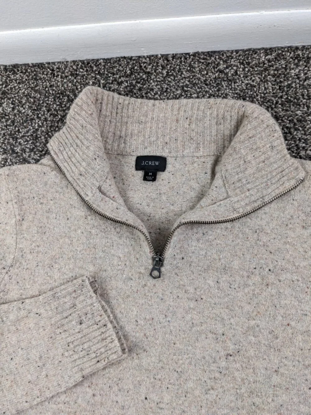 2020 J Crew Sweater 1/2 Zip Merino Wool Donegal Flecked Beige Tan Mens Small